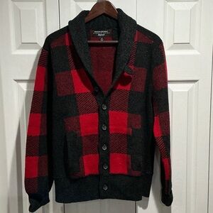 Banana Republic Red and Black Plaid Cardigan